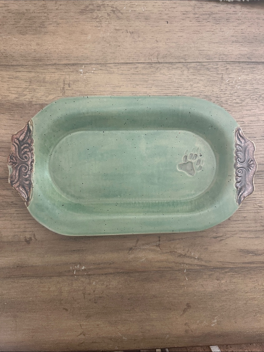 Handcrafted Artisan Platter Serving Tray With Bearpaw Print